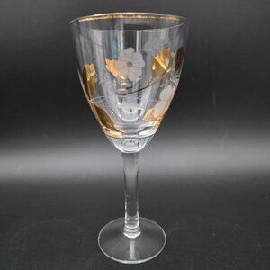 Vintage Toscany Romania Crystal Autumn Gold Leaves and Etched Flowers 7" Wine